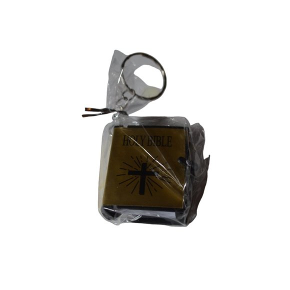 Key Chain Miniature Book Holy Bible with Text Readable Golden 1.75x1.25x0.25' - Picture 5 of 10